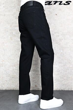 Erkek Siyah Regular Boru Paça Fit  Esnek Likralı Denim Jeans Kot Pantolon YENİHLTHE001973