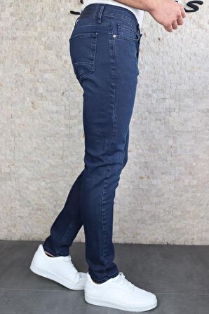 Erkek Koyu Mavi Regular Fit Boru Paça Esnek Likralı Denim Jeans Kot Pantolon HLTHE001977