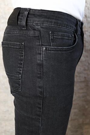 Erkek Siyah Taşlamalı Slim Fit Jean  Pantolon HLTHE1947