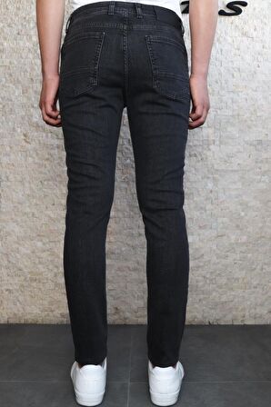 Erkek Siyah Taşlamalı Slim Fit Jean  Pantolon HLTHE1947