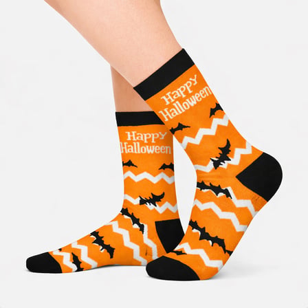 2'li Halloween Çorap Seti Cadılar Bayramı Happy Halloween Yazılı Balkabağı Desenli Pamuklu Çorap