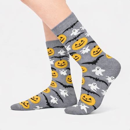 3'lü Halloween Çorap Seti Cadılar Bayramı Kara Kedi Yarasa Balkabağı Desenli Pamuklu Çorap