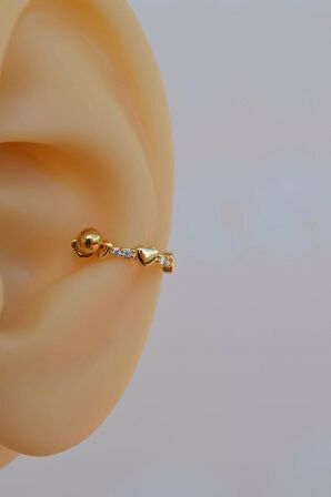 Gold Kalpli Helix Piercing Halka Taşlı Conch Piercingi