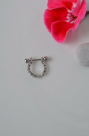 Taşlı Kelebekli Helix Piercing Taşlı Conch Piercingi Halka Model Gümüş Renk
