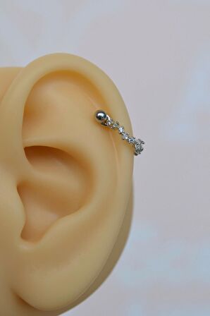 Taşlı Kelebekli Helix Piercing Taşlı Conch Piercingi Halka Model Gümüş Renk