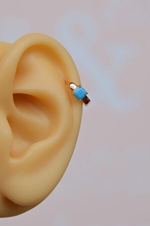 Turquaz Mavi Taşlı Helix Piercing Küpe Kıkırdak Lobe