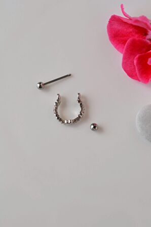 Gümüş Renk Mini Kalpli Helix Piercing Kalpli Taşlı Conch Piercingi