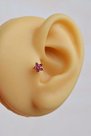 Fuşya Pembesi Çiçekli Tragus Piercingi Helix Kıkırdak Lobe Conch