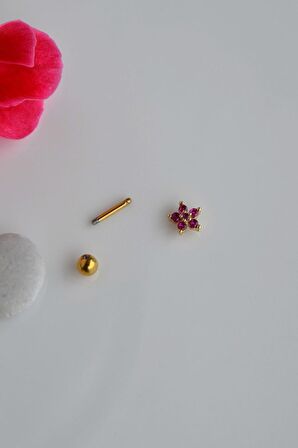 Fuşya Pembesi Çiçekli Tragus Piercingi Helix Kıkırdak Lobe Conch
