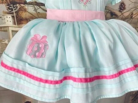 Kalp Desenli Mavi Kız Bebek Elbisesi, Özel Dikim Kız Çocuk Elbisesi, Doğum günü elbisesi, fotoğraf çekim elbisesi, Kız Bebek Hediyesi, 0-12 Yaşa Uygun