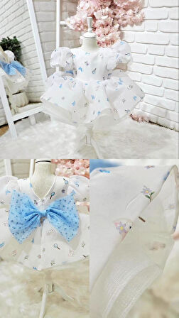 Mavi Kedili Vintage Elbise,Doğum günü elbise,fotoğraf çekim elbise,0-12 Yaş Uygun