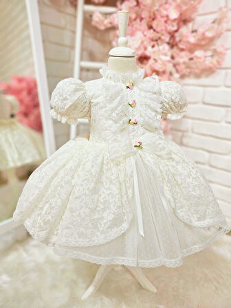 Beyaz Prenses Vintage Kız Bebek Elbise,Doğum günü elbise,fotoğraf çekim elbise,0-12 Yaş Uygun