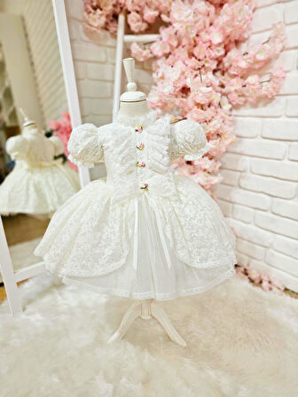 Beyaz Prenses Vintage Kız Bebek Elbise,Doğum günü elbise,fotoğraf çekim elbise,0-12 Yaş Uygun