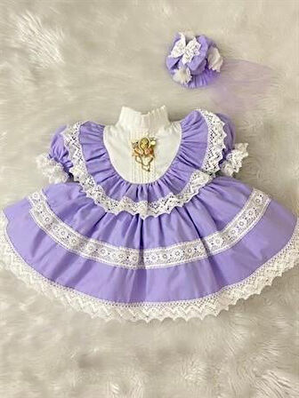Lila Kız Bebek Elbisesi,Doğum günü elbisesi, fotoğraf çekim elbisesi 0-12 Yaşa Uygun