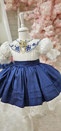 Lacivert Nakışlı Kız Bebek Elbisesi,Doğum günü elbise,fotoğraf çekim elbise,0-12 Yaş Uygun