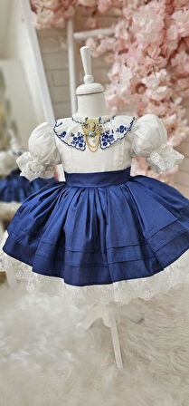 Lacivert Nakışlı Kız Bebek Elbisesi,Doğum günü elbise,fotoğraf çekim elbise,0-12 Yaş Uygun