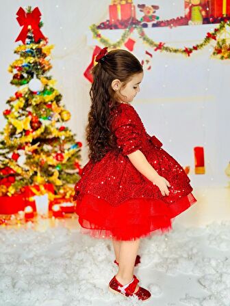 Kırmızı Pullu Kız Bebek Elbisesi,Doğum günü elbise,fotoğraf çekim elbise,0-10 Yaş Uygun