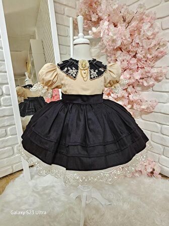 Siyah Yakalı Kız Bebek Elbisesi,Doğum günü elbise,fotoğraf çekim elbise,0-10 Yaş Uygun