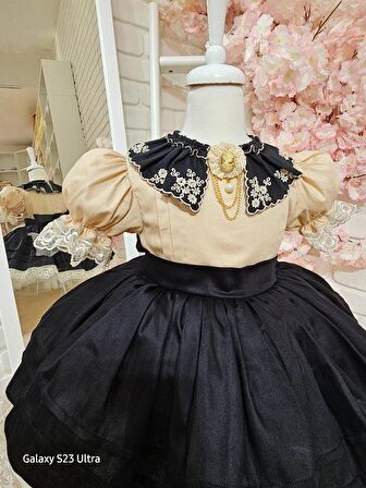 Siyah Yakalı Kız Bebek Elbisesi,Doğum günü elbise,fotoğraf çekim elbise,0-10 Yaş Uygun