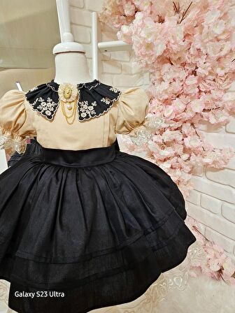 Siyah Yakalı Kız Bebek Elbisesi,Doğum günü elbise,fotoğraf çekim elbise,0-10 Yaş Uygun