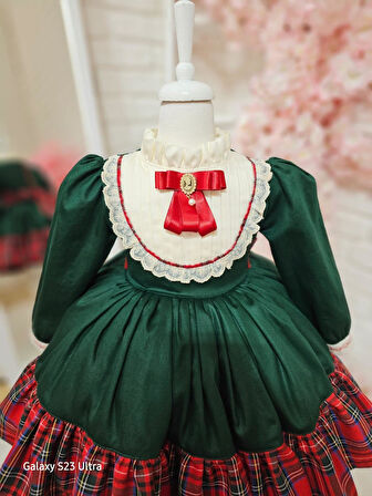 Yeşil Ekoseli Kız Bebek Elbisesi,Doğum günü,fotoğraf çekim elbise,0-12 Yaş Uygun