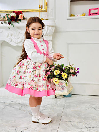 Pembe Düğmeli Vintage Kız Bebek Elbisesi,Doğum günü,fotoğraf çekim elbise,0-12 Yaş Uygun