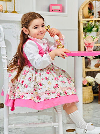 Pembe Düğmeli Vintage Kız Bebek Elbisesi,Doğum günü,fotoğraf çekim elbise,0-12 Yaş Uygun