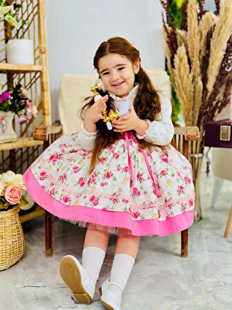 Pembe Düğmeli Vintage Kız Bebek Elbisesi,Doğum günü,fotoğraf çekim elbise,0-12 Yaş Uygun