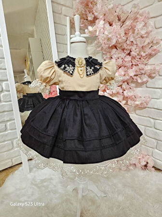 Siyah Yakalı Kız Bebek Elbisesi,Doğum günü elbise,fotoğraf çekim elbise,0-12 Yaş Uygun