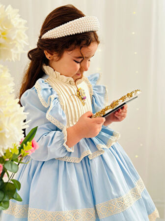 Mavi Okyanus Vintage Kız Bebek Elbise,Doğum günü elbise,fotoğraf çekim elbise,0-12 Yaş Uygun