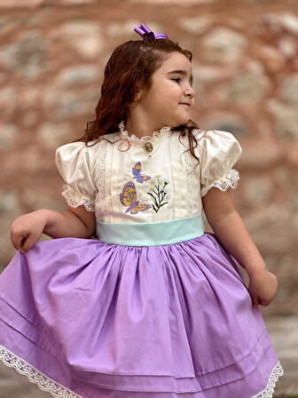 Lila Papatyalı Vintage Kız Bebek Elbise,Doğum günü elbise,fotoğraf çekim elbise,0-12 Yaş Uygun