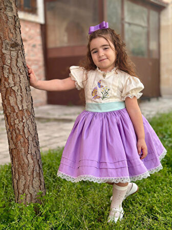 Lila Papatyalı Vintage Kız Bebek Elbise,Doğum günü elbise,fotoğraf çekim elbise,0-12 Yaş Uygun