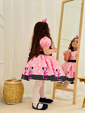 Pembe Mickey Mouse Vintage Kız Bebek Elbise,Doğum günü elbise,fotoğraf çekim elbise,0-12 Yaş Uygun