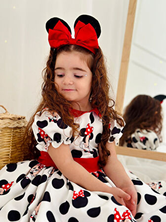 Beyaz Mickey Mouse Vintage Kız Bebek Elbise,Doğum günü elbise,fotoğraf çekim elbise,0-12 Yaş Uygun