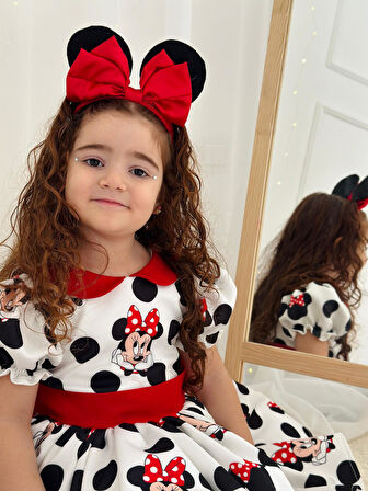 Beyaz Mickey Mouse Vintage Kız Bebek Elbise,Doğum günü elbise,fotoğraf çekim elbise,0-12 Yaş Uygun