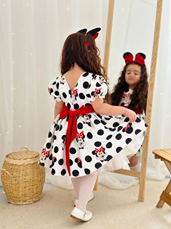 Beyaz Mickey Mouse Vintage Kız Bebek Elbise,Doğum günü elbise,fotoğraf çekim elbise,0-12 Yaş Uygun