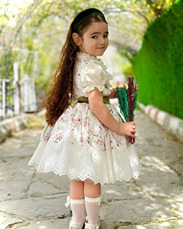 Krem Bahar Vintage Kız Bebek Elbise,Doğum günü elbise,fotoğraf çekim elbise,0-12 Yaş Uygun