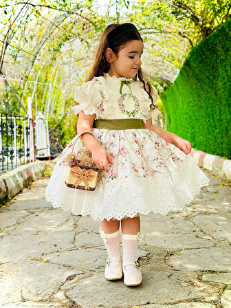 Krem Bahar Vintage Kız Bebek Elbise,Doğum günü elbise,fotoğraf çekim elbise,0-12 Yaş Uygun