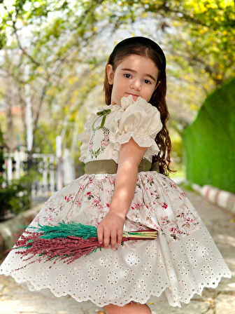 Krem Bahar Vintage Kız Bebek Elbise,Doğum günü elbise,fotoğraf çekim elbise,0-12 Yaş Uygun