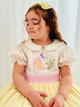 Sarı Kız Bebek Elbisesi,Doğum günü elbisesi, fotoğraf çekim elbisesi,0-12 Yaşa Uygun