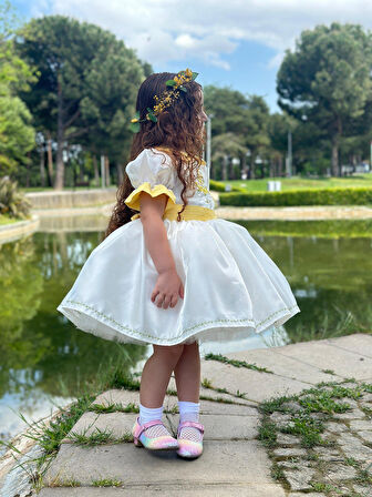 Sarı Papatya Vintage Kız Bebek Elbise,Doğum günü elbise,fotoğraf çekim elbise,0-12 Yaş Uygun