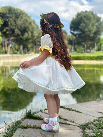 Sarı Papatya Vintage Kız Bebek Elbise,Doğum günü elbise,fotoğraf çekim elbise,0-12 Yaş Uygun