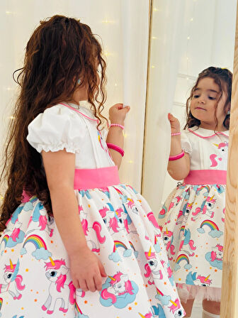 Unicorn Vintage Kız Bebek Elbisesi,Doğum günü,fotoğraf çekim elbise,0-12 Yaş Uygun