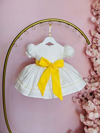 Beyaz Yakası Çiçek Nakışlı Kız Bebek Elbise,Doğum günü elbise,fotoğraf çekim elbise,0-12 Yaş Uygun