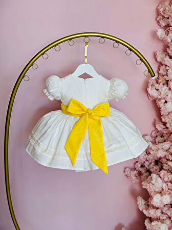 Beyaz Yakası Çiçek Nakışlı Kız Bebek Elbise,Doğum günü elbise,fotoğraf çekim elbise,0-12 Yaş Uygun