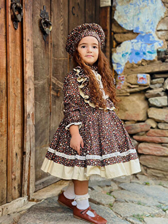 Kahverengi Vintage Kız Bebek Elbisesi, Doğum günü elbisesi, fotoğraf çekim elbisesi,0-12 Yaşa Uygun