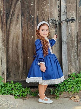 Lacivert Vintage Kız Bebek Elbise,Doğum günü elbise,fotoğraf çekim elbise,0-12 Yaş Uygun