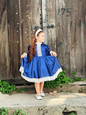 Lacivert Vintage Kız Bebek Elbise,Doğum günü elbise,fotoğraf çekim elbise,0-12 Yaş Uygun