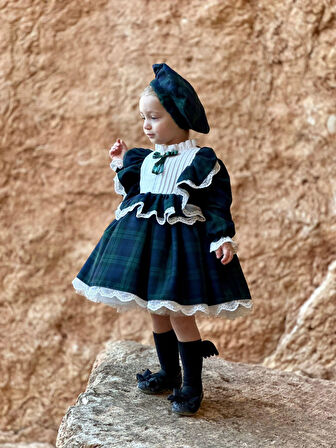 Lacivert Ekose Kız Bebek Elbise,Doğum günü elbise,fotoğraf çekim elbise,0-12 Yaş Uygun