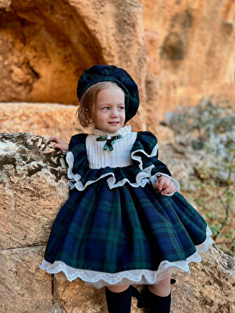 Lacivert Ekose Kız Bebek Elbise,Doğum günü elbise,fotoğraf çekim elbise,0-12 Yaş Uygun